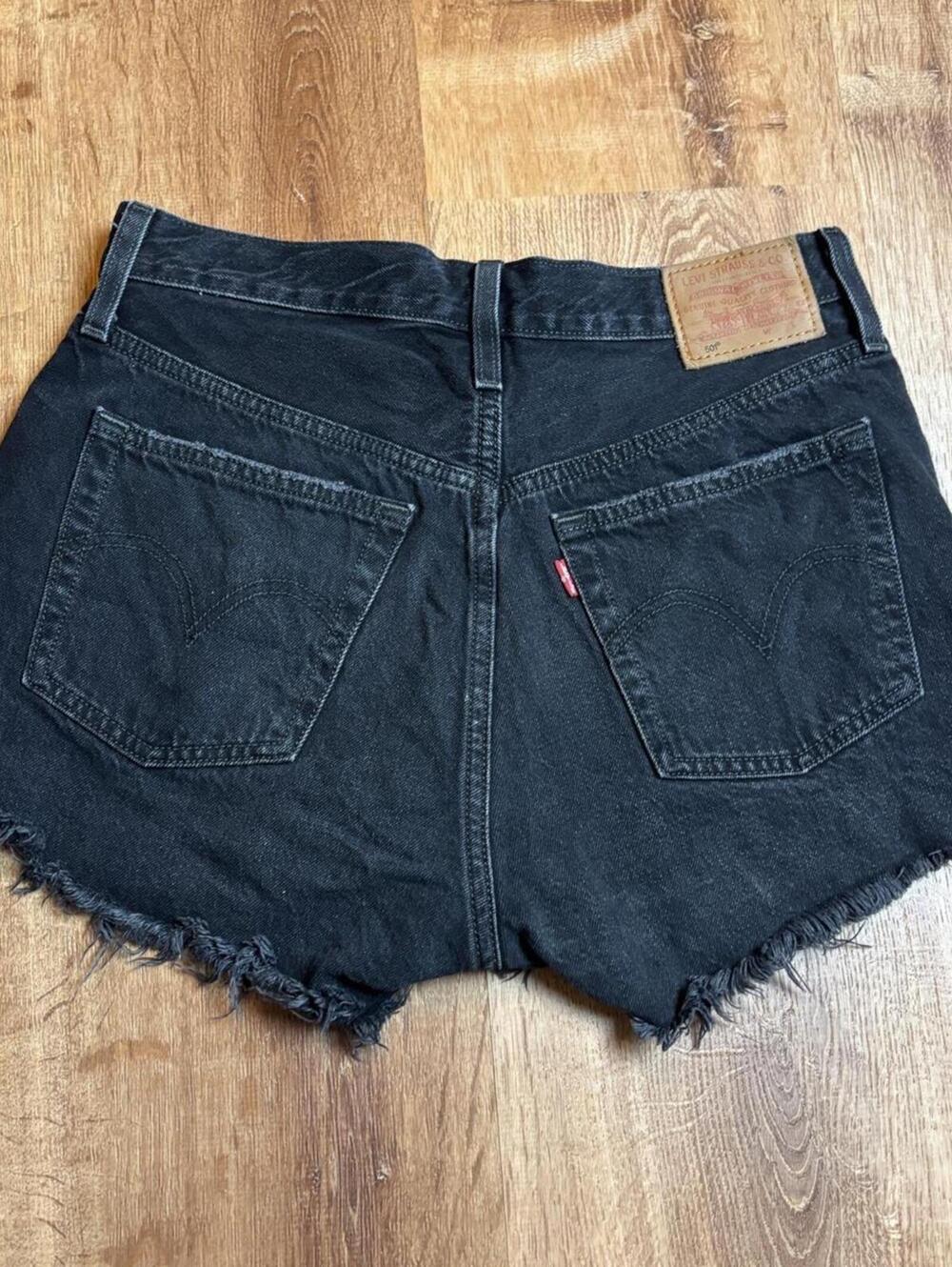 Levi's 501 back distressed denim shorts sz 28 button fly cut off raw hem summer